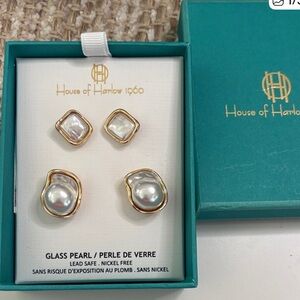 House of Harlow 1960 Gold and Glass Pearl Earring Duo
